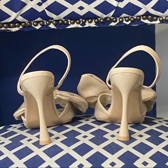 Elegant Nude Cape Robbin Big Bow Sling Back Heels - Picture 6 of 6